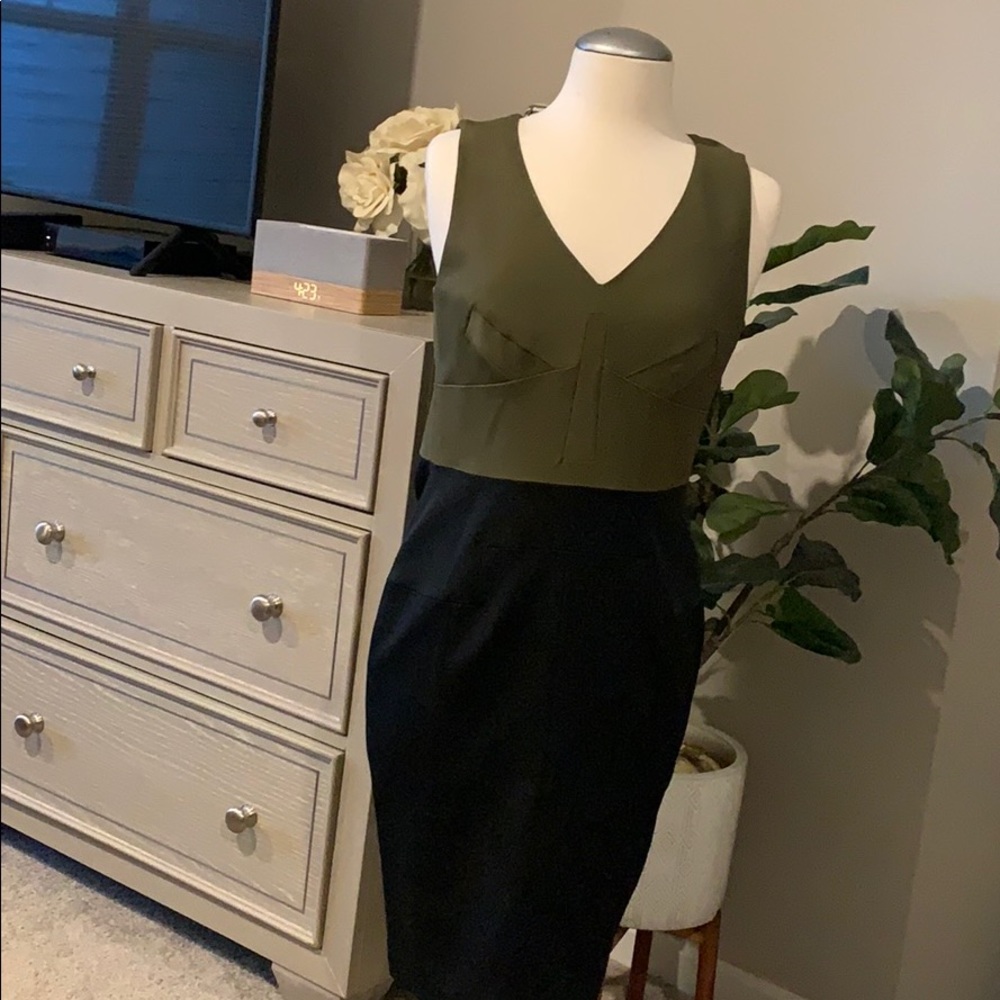 KAREN MILLEN - Green & Navy Dress- Size 8